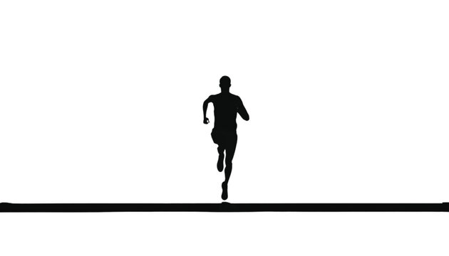 Runner sprints forward at high speed across a flat surface to represent athletic performance and physical endurance within a minimalist black and white graphic illustration style suitable for design.