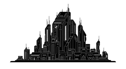 Obraz premium Futuristic City Skyline Silhouette in Black and White