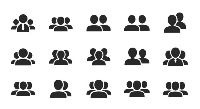 Black silhouettes of multiple people icons.