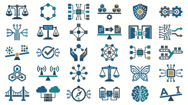Digital Technology and Business Data Ethics Icon Set