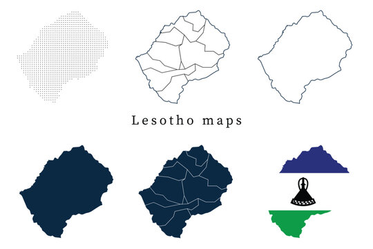 Lesotho Map Vector Set - Outline, Silhouette, and Flag Illustrations