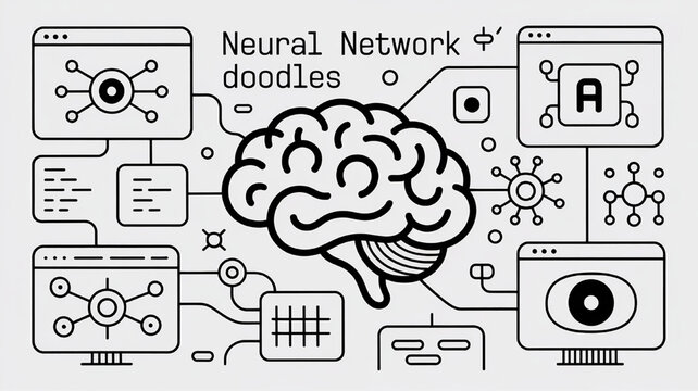 Neural network doodles illustrating artificial intelligence and machine learning concepts a schematic diagram of brain connections for technology and data science