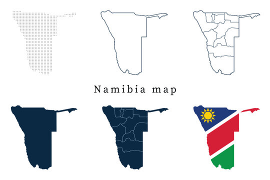 Namibia Map Set - Vector Outline, Silhouette, Flag and Administrative Regions