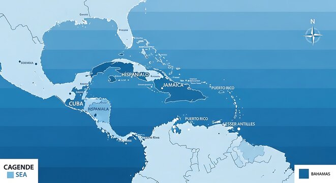 Blue Ocean Map of Caribbean and Atlantic Regions
