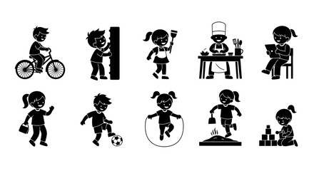 Obraz premium Set of Children Activities Silhouettes Icons