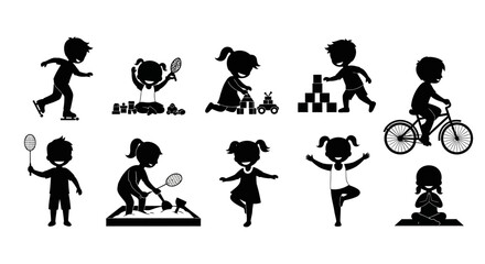 Obraz premium Set of Children Playing Silhouettes