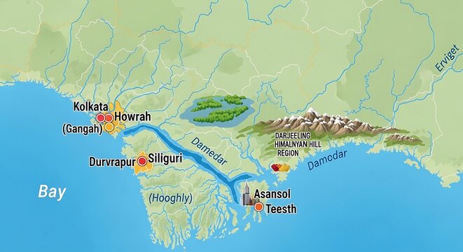 Dramatic Himalayan Mountain Range with Coastal South Indian Cities Map