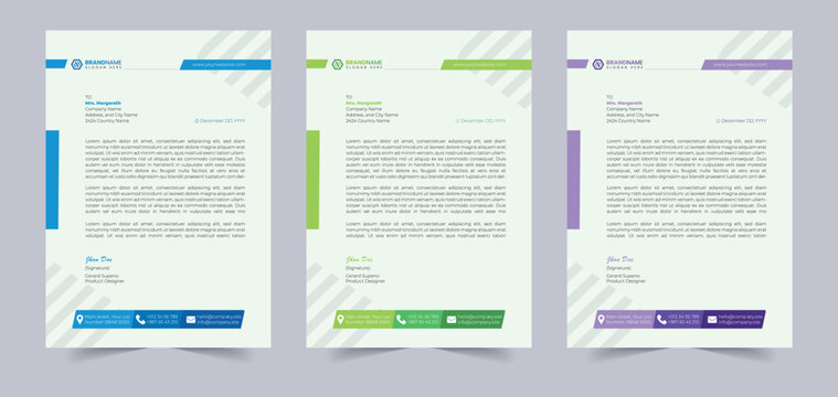 Letterhead Three colorful letterhead templates with Asian script on a light gray background for business or professional use template