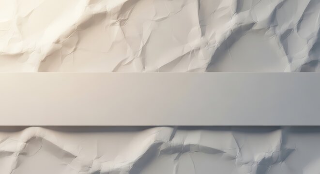 A textured white crumpled surface featuring a clean, flat horizontal bar across the middle, perfect for copy space and minimalist graphic design