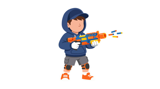 Young Boy Playing with Toy Gun.