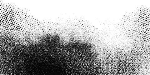 Halftone dot pattern vector texture with monochrome splatter effect featuring a gradient from dense to sparse dots abstract background black white circular geometric illustration © human