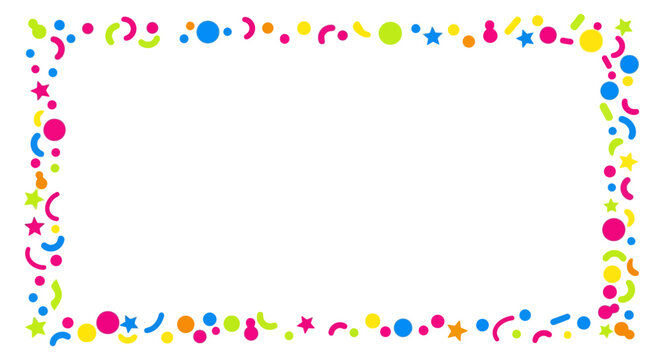 Colorful confetti party border frame.