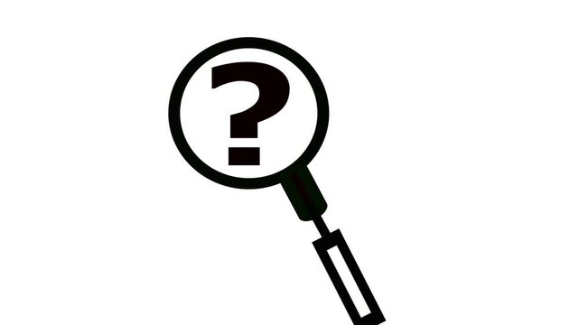 Seamless motion background design. Animated search and question mark symbol for clean visuals. Animated magnifying glass question mark. Search inquiry and problem solving concept in motion.
