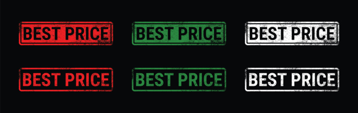best price grunge rubber stamp set red green white discount label on black background
