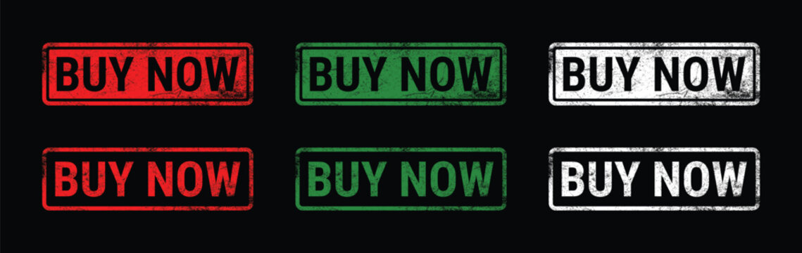 buy now grunge rubber stamp set red green white discount label on black background