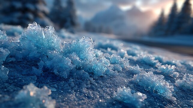 Geometric ice crystal surface in cool blue gradient pictures