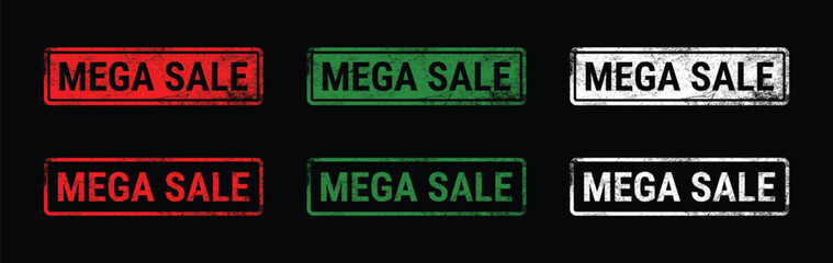 Fototapeta premium mega sale grunge rubber stamp set red green white discount label on black background
