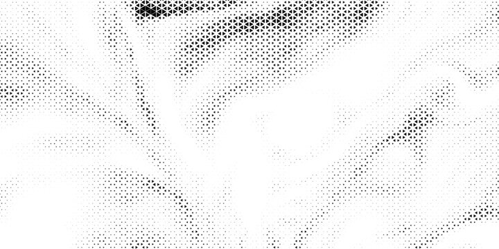 Fading triangle halftone texture gradient pattern. Abstract diagonal geometric background. Tech mosaic triangular halfton gradation. Vector vanishing corner arrow wallpaper for banner, booklet, poster