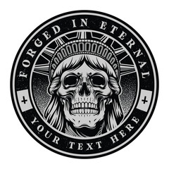 Fototapeta premium Vintage Skull Emblem with Crown Black and White