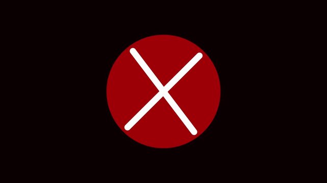Abstract red X animation. Seamless loop motion background for modern interface design. Red error icon animation. Cross mark in circle for UI cancel or wrong input indication.