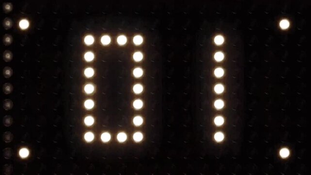 Animation light bulb countdown numbers 5 to 0 on black background.