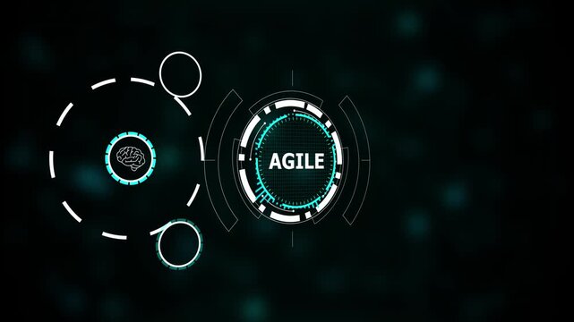 Agile technology interface with futuristic HUD design. Agile dashboard for project management, team collaboration, and workflow efficiency. Modern agile process visualization interface.