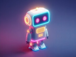 Naklejka premium Cute robot with neon lights glowing.