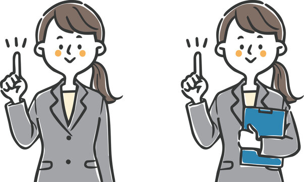 ポイントを説明する女性会社員2　上半身　ベクター