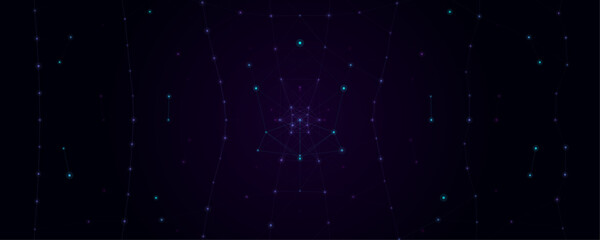 Abstract dark purple geometric dot matrix texture background. This symmetrical digital constellation provides a refined technological canvas optimized for elite cybersecurity presentations. © Faiyaz