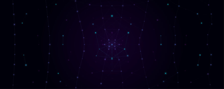 Abstract dark purple geometric dot matrix texture background. This symmetrical digital constellation provides a refined technological canvas optimized for elite cybersecurity presentations.