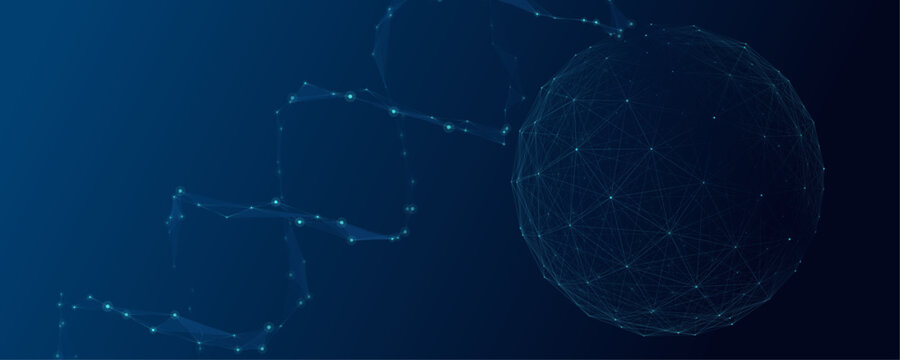 Abstract dark blue molecular plexus DNA network sphere background. This sophisticated biological wireframe provides a premium technological foundation for futuristic scientific designs.
