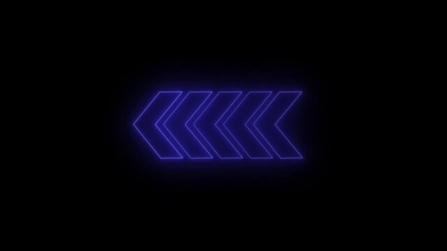 Neon directional arrow loop animation overlay. Swipe arrow motion left to right direction flow. Glowing arrow indicator loop for interface and video overlay. Directional arrow loop animation.