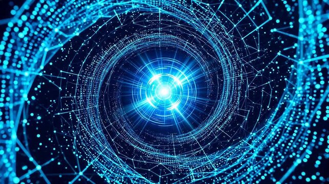Abstract digital tunnel with glowing blue lights ideal for tech startups and software promos