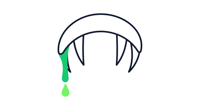 Cartoon Vampire Fangs Dripping Green Slime, Halloween Icon
