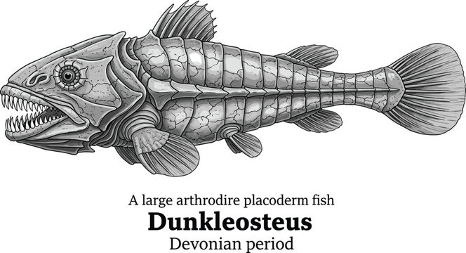 Dunkleosteus extinct fish Devonian period illustration.