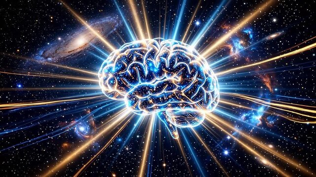 Brain in space with light rays ideal for tech startups and software promos