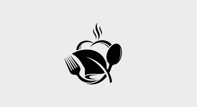 Set of black food and kitchen icons in a clean flat style, including chef hat, cutlery, coffee cup, cupcake, wine glass, fish, carrot, pizza slice, frying pan, and apple. Isolated on white background,
