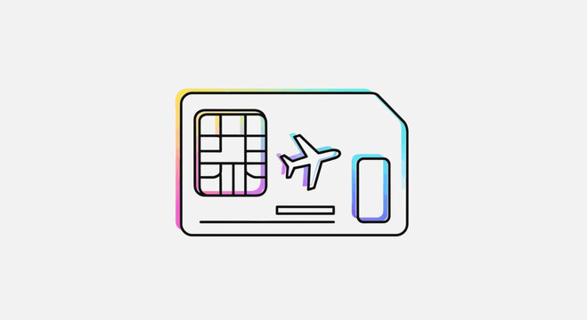 Travel SIM card with airplane and phone icon, digital communication for globetrotters
