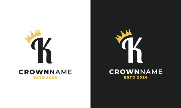 Letter K Royal Logo Design with Golden Crown