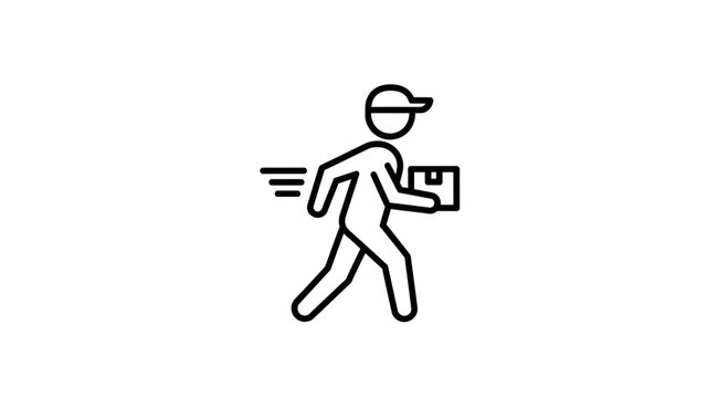 Fast Delivery Icon: Courier Running with Package, Speed Lines, Express Shipping Concept