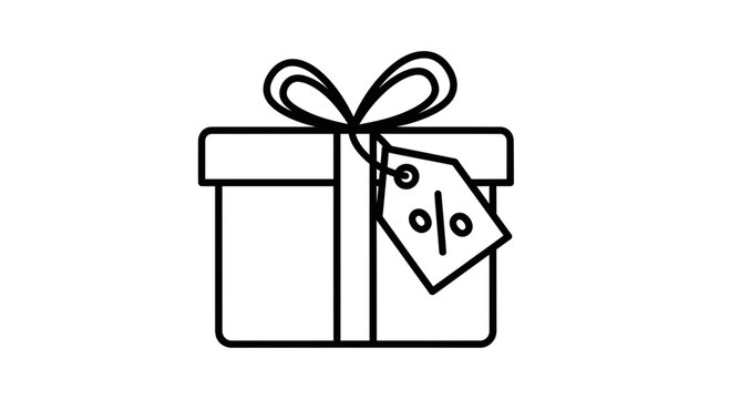 Gift box with a tag showing percentage symbol, icon for sale, discount, or special offer