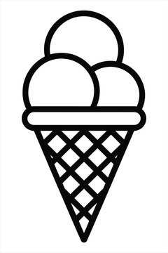 Black and white line of a three-scoop ice cream cone