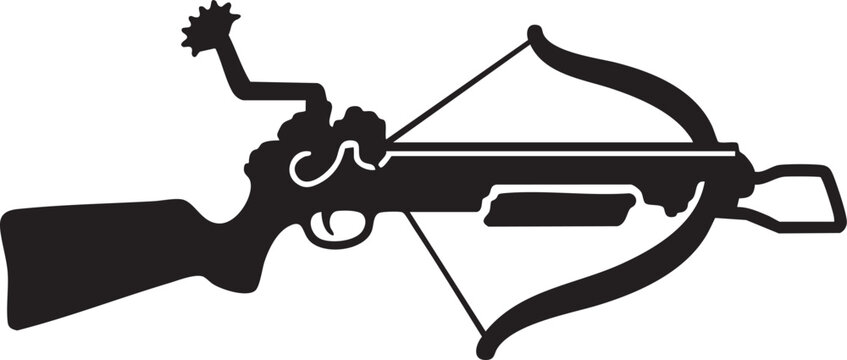 Steampunk Crossbow Silhouette &ndash; Vintage Crank-Powered Archery Weapon Vector Illustration and Fantasy Gear Icon