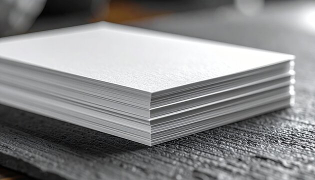 A neat stack of crisp white paper sheets resting on a textured surface