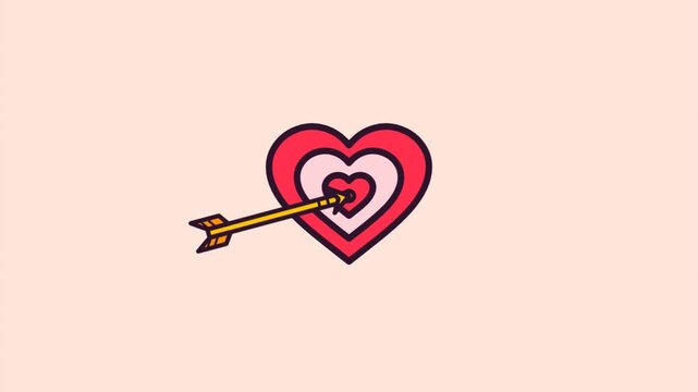Animated gold arrow hitting a bullseye target shaped like a red heart