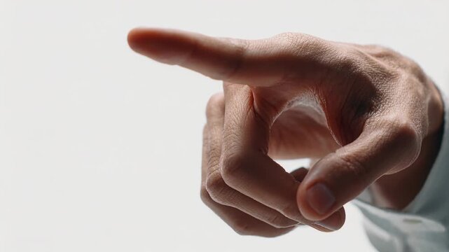 Male hand making pinch gesture with thumb and index finger in studio