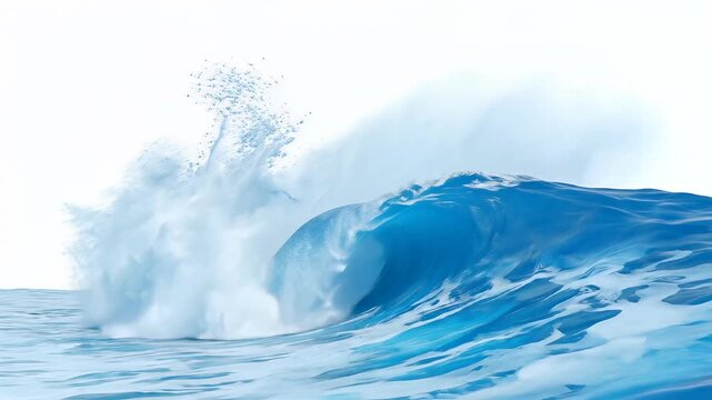 Magnificent blue ocean wave demonstrating raw power and dynamic motion, cresting with frothy white splash against a pristine background