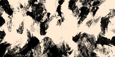 Abstract black and beige distressed grunge paint texture background. The coarse, high-contrast acrylic brushstrokes deliver a dramatically textured template optimized for striking commercial design. © Faiyaz