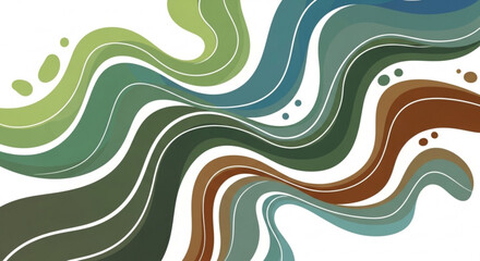 Fototapeta premium A colorful abstract vector graphic design featuring wavy lines in shades of green, blue, and brown on a white background vector