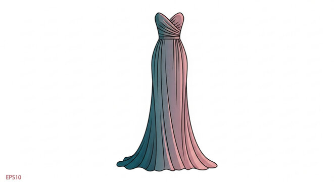 A beautiful gradient colored evening gown with a sweetheart neckline and flowing skirt in a modern vector illustration style vector
